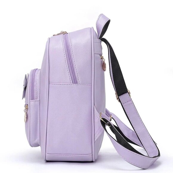 Girls 3pc Set of Lavender Backpack with a Bow & Round Crossbody Purse & Wallet - Picture 3 of 5